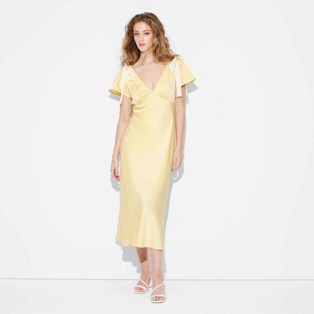 Wild Fable - Women's Flutter Short Sleeve Maxi A-Line Dress - W Yellow - Picture 2 of 4